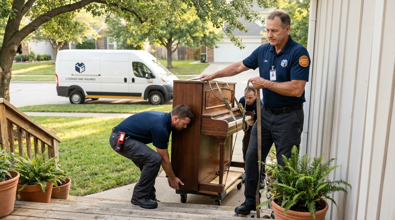 Licensed piano movers securing grand piano in Church Rock, NM